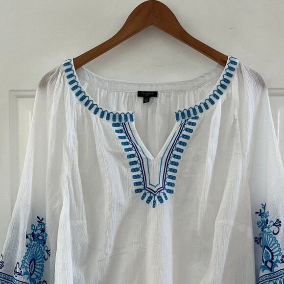 Talbots Woman's Plus-Size Crinkle Gauze Embroider Bohemian Hippie Tunic Sz 2x - Picture 4 of 10